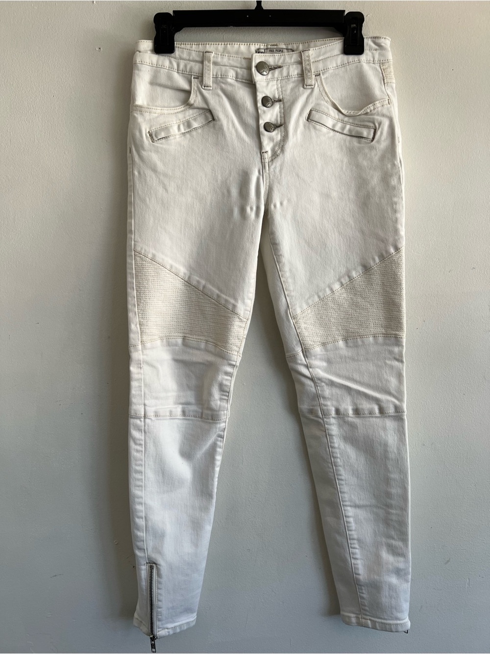 Free People White Skinny Moto Jeans with Ankle Zips